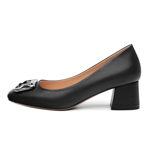 Women's Slip On Square Closed Toe Metal Buckle Matte Chunky Low Heel Pumps Comfortable Office Dress Shoes 2 Inch2