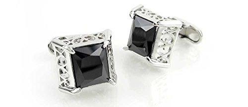 Par de mancuernas para hombre con cristal negro tallado miniatura 1