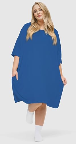 Image of KFUBUO Plus Size Nightgowns for Women Oversized Sleep Tshirts Dress Short Sleeves Sleepwear With Pocket Fit S-5XL