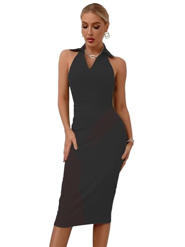 Image of Sugathari Solid Women V-Neck Ribbed Knit Sleeveless Bodycon Dress (MIDI 103)