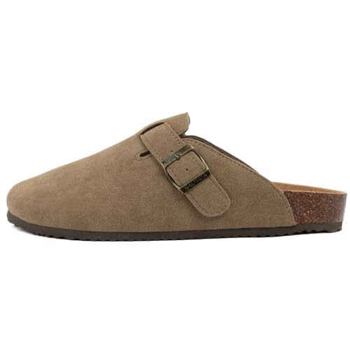 Nautica Women Mens Clogs Mules Vegan Suede Cork Footbed Buckle Sandals Comfort Potato Shoes with Arch Support (Faux Fur/Smooth)2