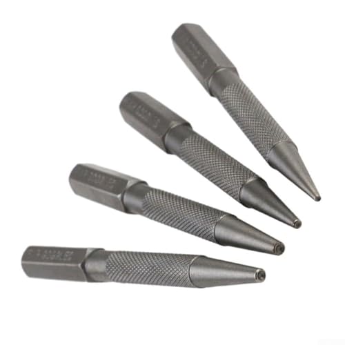 Valixirant Juego de punzones centrales de 4 piezas para carpintería y carpintería, fijador de uñas de aleación de acero con puntas de 0,8 mm, 1,6 mm, 2,4 mm, 3,2 mm, alineación de perforación manual