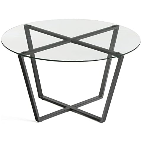 Mango Steam Round Metro Glass Coffee Table/Side Table/for Living Room & Dining Room - Clear Top/Black Base Cover
