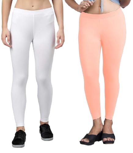 Image of ZAYANQA Combo of 2 Slim Fit Women /Girls Solid Stretchable Cotton Ankle Length Leggings with Ultrasoft Wide Elastic Waistband |Comfortable |Fashionwear|