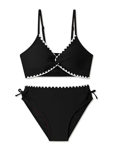 Swimsuits for Girls Size 10-12 Girls Bathing Suits Bikini Black Twist V Neck Drawstring Cute Bikini Swim Two Piece Beach Swimwear Sets with Chest Pad