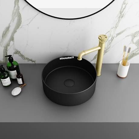 REMANENCE Round Countertop Wash Basin | Designer Table Top Bathroom Basin Sink | Vessel Sink Wash Basin Over Counter for Bathroom, Hotel, Home Living Room (12.5 x 12.5 x 5 Inch) (Cream Maroon) 1