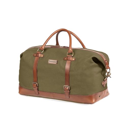 DRAKENSBERG Weekender 'Owen' - Canvas Reisetasche Herren und Damen mit Leder, Vintage, erweiterbar, 40L - Oliv-Grün, DR00110