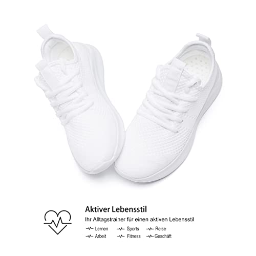 LANGFEUU Damen Turnschuhe Walkingschuhe Sneaker Schuhe Sportschuhe Running Laufschuhe Tennisschuhe Straßenlaufschuhe Atmungsaktiv Leichtgewichts Weiß 44