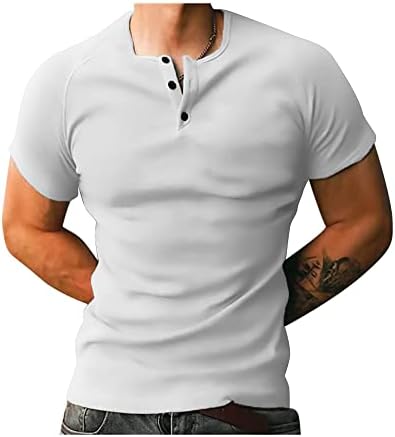 Beotyshow Mens Ribbed Henley Shirts Muscle Slim Fit Knit Stretch Shirt Workout Short Sleeve Athletic Casual T-Shirt