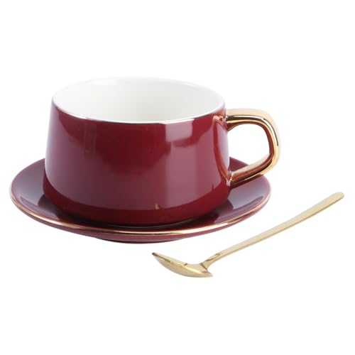 Juego de café de cerámica de alta calidad en color vino tinto y estilo minimalista 2