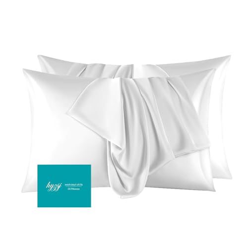 Silk Pillow Cases 2 Pack Standard Size with Zipper,White - image 1