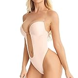 callmo Shapewear Damen, Damen Body mit tiefem V-Ausschnitt, trägerlos, rückenfrei, für Hochzeit, Body-Shaper, BH, Shapewear U Plunge,Fleisch