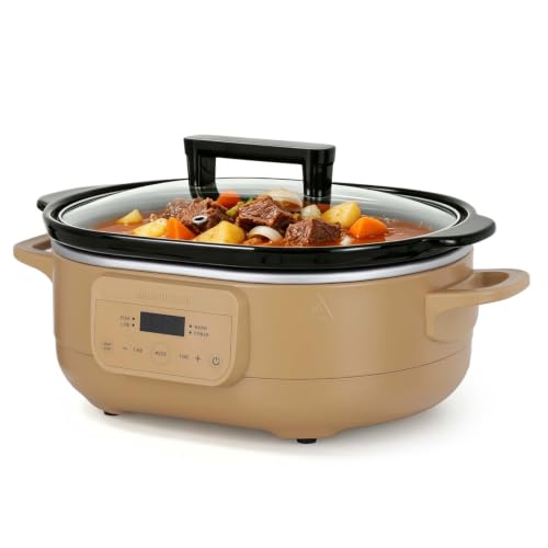 Image of MAGNIFIQUE 6 Quart Programmable Slow Cooker Removable Healthy Nonstick Pot - Small Kitchen Appliance for Family Dinners - Serves 6+ People - Heat Settings: Keep Warm Brown Sugar