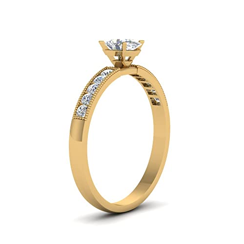 Image of Choose Your Gemstone Diamond CZ Milgrain Engagement Ring Yellow Gold Plated Oval Shape Milgrain Engagement Rings Matching Jewelry Wedding Jewelry Easy to Wear Gifts US Size 4 to 12