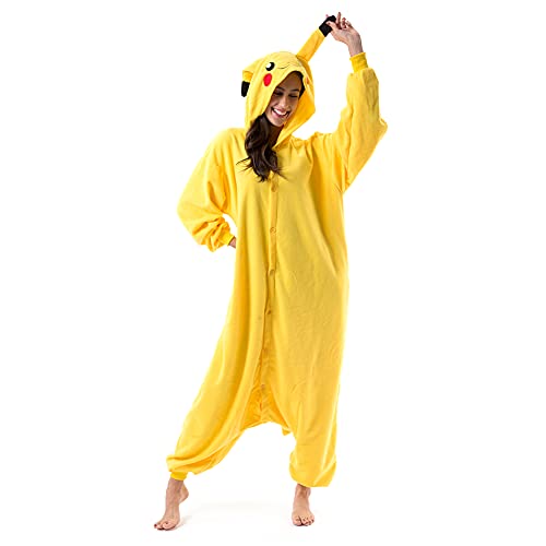 Beauty Shine Adult Unisex Cartoon Onesie Pajamas Cosplay Halloween Christmas Sleepwear Jumpsuit Costume (Pikachu, Large)