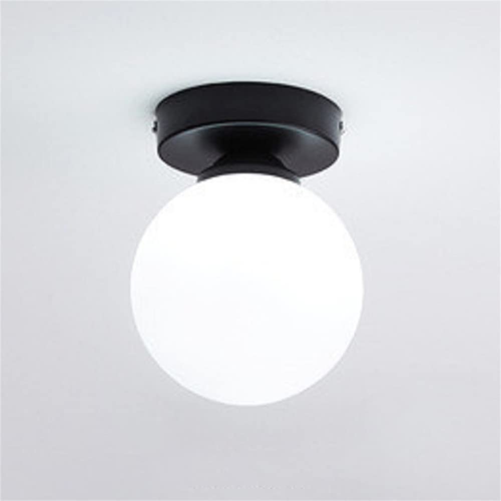 Nowoczesna okrągła lampa sufitowa LED ze szklanym kloszem do sypialni, hotelu, korytarza, balkonu, 110V-120V, czarna podstawa, mleczno-biały klosz.