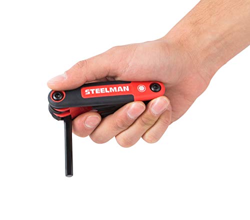 Image of Steelman Portable Folding Hex Key Wrench Multi-Tool Standard (SAE), Set Includes 5 /64, 3 /32, 7 /64, 1 /8, 9 /64, 5 /32, 3 /16, 7 /32, 1 /4-Inch, Chamfered Ends, Rubberized Grip