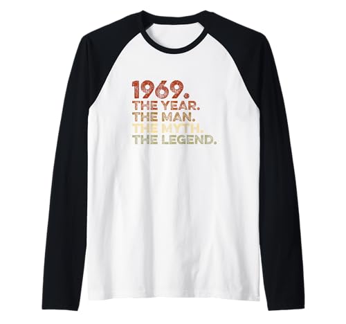 Cumpleaños regalo Vintage T-Shirt 1969 Year Man Myth Legend Camiseta Manga Raglan