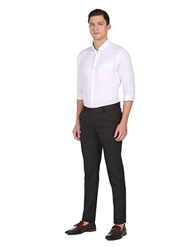 Image of Arrow Men's Tailored Fit Mid Rise Solid Polyester Formal Trouser
