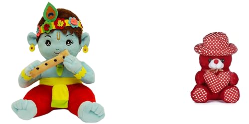ATC CUDDLES Soft Red Plush Stuffed Animal and Shree Krishnaji Soft Toy | Combo of 2