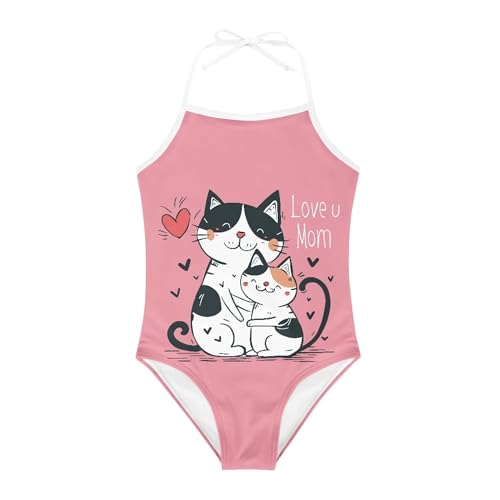 Image of Cute Backless One Piece Swimsuits for Girls Adjustable Halter Strap Bathing Suit Beach Swimwear for Girls