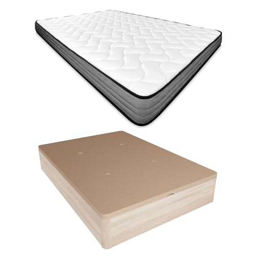 Homey - Pack Colchón Viscoelástico Andrea Reversible + Canapé Madera Abatible Gran Capacidad | Color Cambria 135 x 190