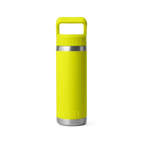 Image of YETI Rambler 18 oz Bottle, Vacuum Insulated, Stainless Steel with Color Matching Straw Cap, Firefly Yellow