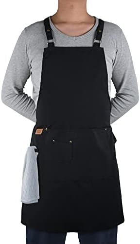 Small snail Adjustable Apron with Pockets Cross Back Chef Aprons Cooking Bibs Women Men Unisex for Gardening Baking Butchers Home Kitchen Restaurant Coffee House Black Polyester