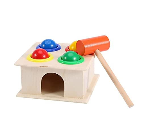 Smoneo Wooden Pounding & Hammering Bench Toy with Mallet and 4-Ball Play Set for 1+ Toddlers Early Education & Development (Hammer Ball)