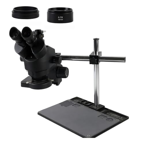 Microscope 7-45X 3.5X-90X Trinocular Stereo Zoom Microscope Phone Soldering Repair Platform Stand with 0.5X 1.0X 0.7X 2.0X Objective Lens(with 1.0X 0.7X)