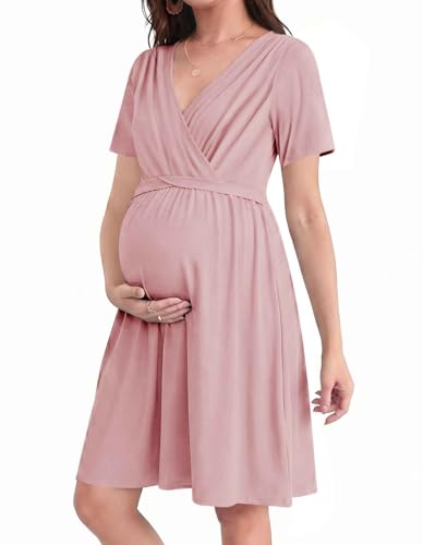 Image of Ekouaer Women 3 in 1 Labor and Delivery Gown Split Front Flap Maternity Hospital Dress Nursing Nightgown for Breastfeeding
