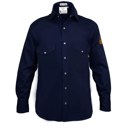 Camisa de soldadura resistente al fuego de algodón grueso de 9 onzas azul marino