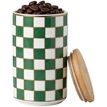 1 Piece Ceramic Coffee Canister, Airtight Coffee Container with Lid for Kitchen Storage 15.8x9cm, Green Checkered
