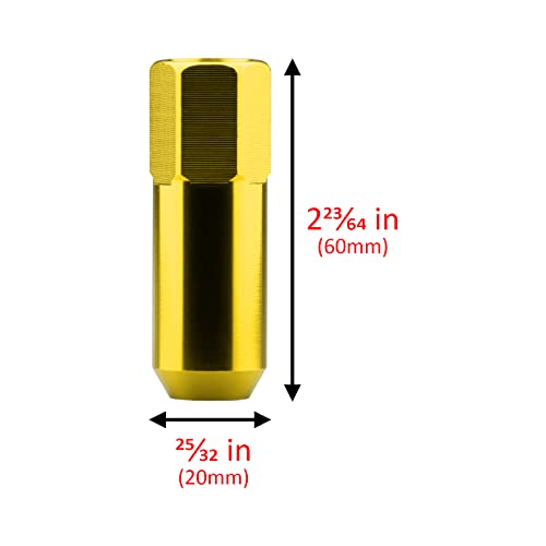 Image of Gold 20 PCS M12x1.5 Lug Nuts 60mm Extended Tuner Aluminum Wheels Rims Cap WN02