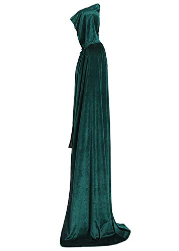 Hooded Cloak Full Long Velvet Cape for Halloween Cosplay Costume Cloak Green 07GS - Thumbnail 5