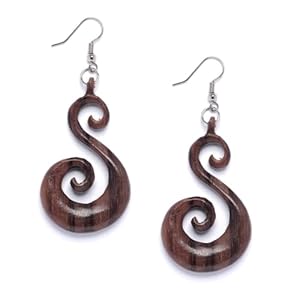81stgeneration Spiral Wooden Handmade Earrings With 925 Sterling Silver Hooks – Tribal Swirl Wood Dangle Earrings – Brown Earrings for Women – Simple Boho Earrings – Festival Jewellery