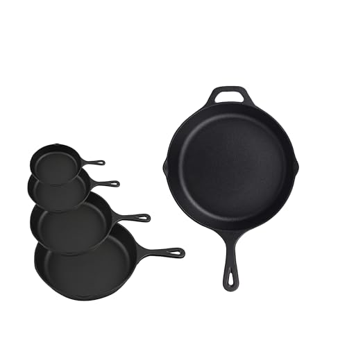 Image of 5-Piece Cast Iron Skillet Set - Pre-Seasoned Nonstick Frying Pans (3 inch, 5 inch, 8 inch, 9 inch, 12 inch) - Heavy Duty Cookware for Kitchen, Stovetop, Oven & Outdoor Grill Use