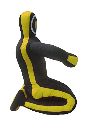 MMA Dummy Judo Punching UNFILLED Bag - Sitting Position Hands On Front Grappling Dummy (Black and Yellow Canvas, 70") - Thumbnail 4