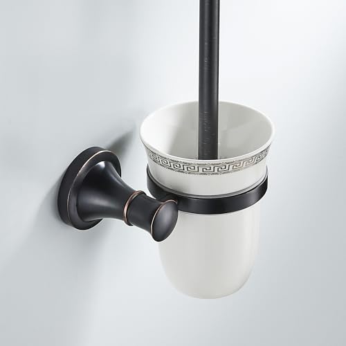 Image of Black Bathroom Toilet Brush Holder Set Wall Mounted Bathroom Hardware Accessories,Oil Rubble Bronze