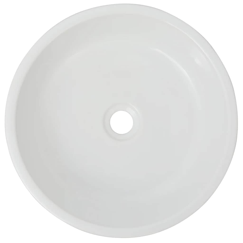 Lavabo redondo de cerámica blanco 42 x 12 cm lavabo para baño invitados inodoro sanitario con desagüe 4,5 cm montaje sobre lavabo y diseño moderno