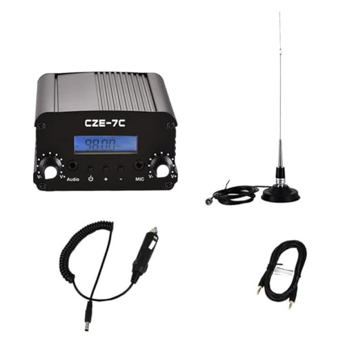 Glayent Transmisor de Radio FM de 1 W y 7 W CZE 7C, Amplificador Inalámbrico de FM de 76 A 108 MHz con Kit de Antena con Ventosa para Automóvil para Estación de Radio