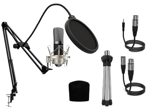 Audibax Berlin 1800 Silver Pro Pack Micrófono Estudio + Soporte + Antipop + Cables