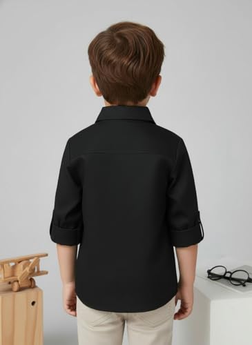 Image of Boys Shirt, Black and White Plaid and Light Blue Solid, Long Sleeve Button-Up, 2 Pack