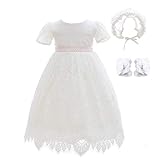 Xangirl Baby Lace Baptism Dress with Bonnet Embroidered Gown for Girls Christening Baptism Birthday Party