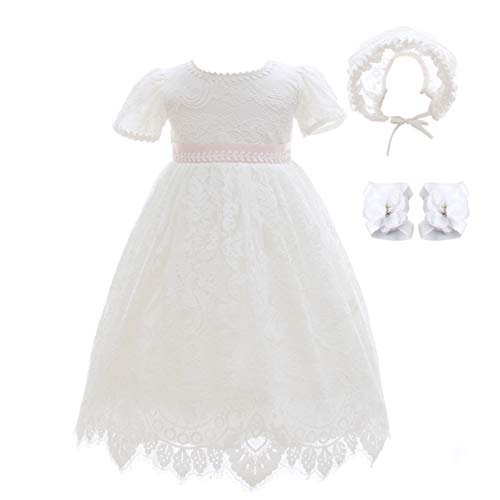 Xangirl Baby Girls Christening Baptism Dress, White Lace Dress Party Wedding Special Occasions Gown Outfit for Toddler 12-18 Months