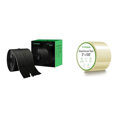 VIVOSUN 1-Pack Self-Adhesive Zipper for Debris Barriers Zipper Door and 3” x 108’ Greenhouse Repair Tape, 6.3 mil Clear Poly Patch Tape, Heavy Duty and Weatherproof, for Greenhouses, Plastic Sheeting,