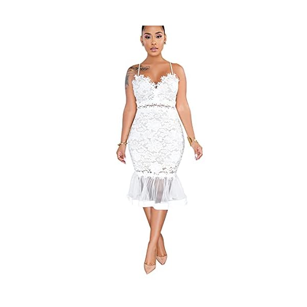 Women's Casual Summer Sleeveless Ruffle Mermaid Bodycon Midi Dress White… X-Large