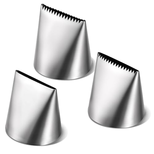 Ptwola 3 PCS Piping Tips Set Large Frosting Piping Kit Stainless Steel Cake Icing Nozzles Tips Decorating Tools Silver Pastry Bags Tips Accessories for Cookie Cupcake Baking Buttercream Supplies