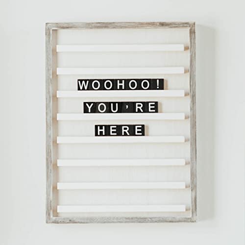 Stiles Wood Tile Letter Board Set And Premium Letter Set Bundle, 23.6" X 17.7" Wooden Message Board With 122 Letters And Numbers, 92 Changeable Crossword Tiles, Rustic And Gold #TOP1