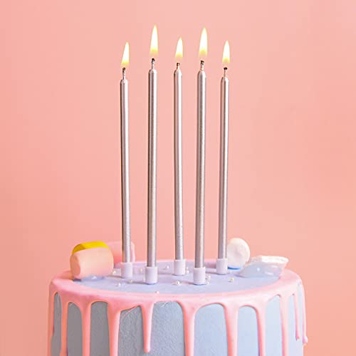 PHD CAKE Silver Long Thin Metallic Birthday Candles, Cake Candles, Birthday Parties, Wedding Decorations, Party Candles